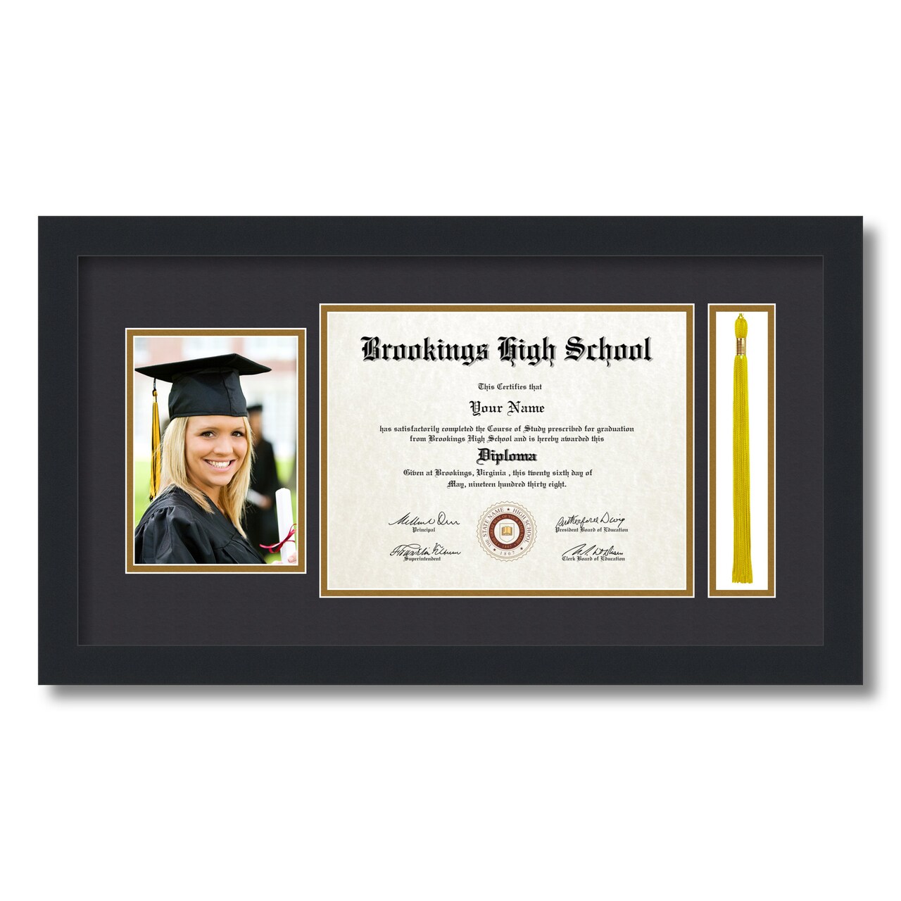 ArtToFrames 8.5x11 inch Diploma Frame with 5x7 Inch Image Opening and Tassel Opening - Framed with Black and Gold Mats, Comes with Regular Acrylic and Sawtooth Hanger for Wall Hanging (DIT-8.5x11)